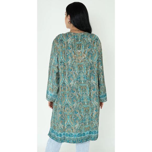 Indian Blue Hand Embroidered Silk Tunic Kurta Dress Size XL - Picture 9 of 9